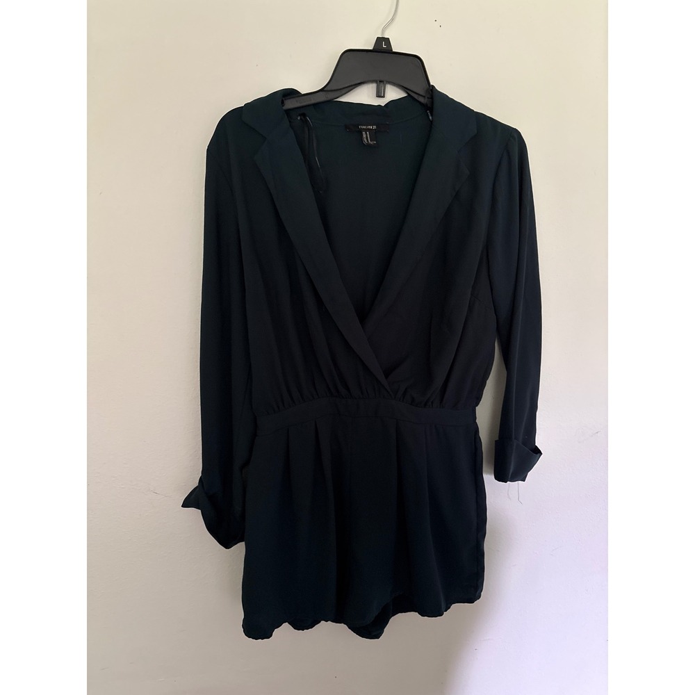 Forever 21 Romper Womens M Green Excellent Long Sleeve Surplice Blazer Style